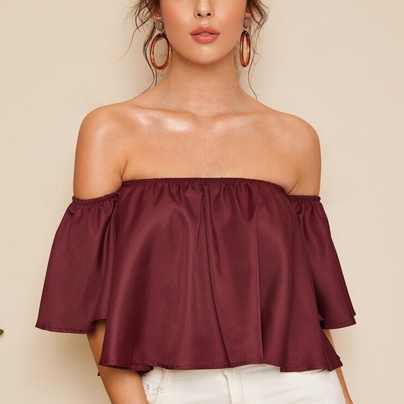 Off The Shoulder Burgundy Crop Top